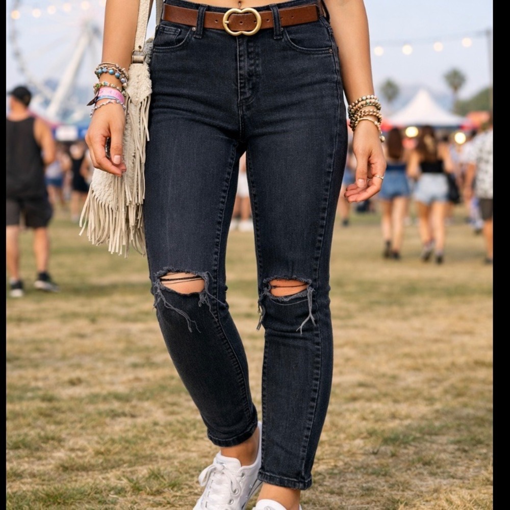 Forever 21 Womens Black‎ High Waisted Ripped Super Skinny Jeans Size 25